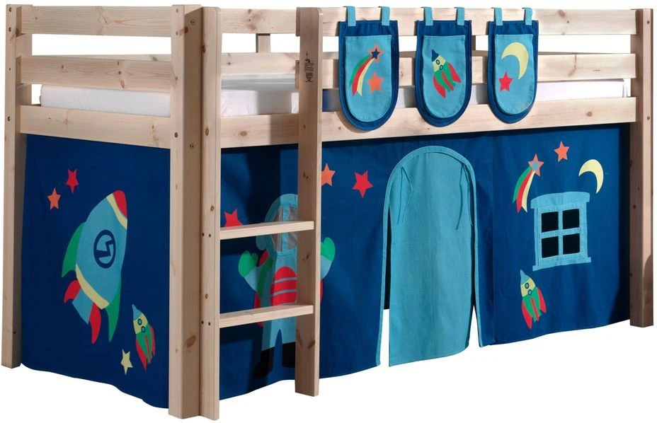 Lit Mezzanine 90x200 Cm Avec Tente Et 3 Pochettes Astra Pin Massif Clair Pino