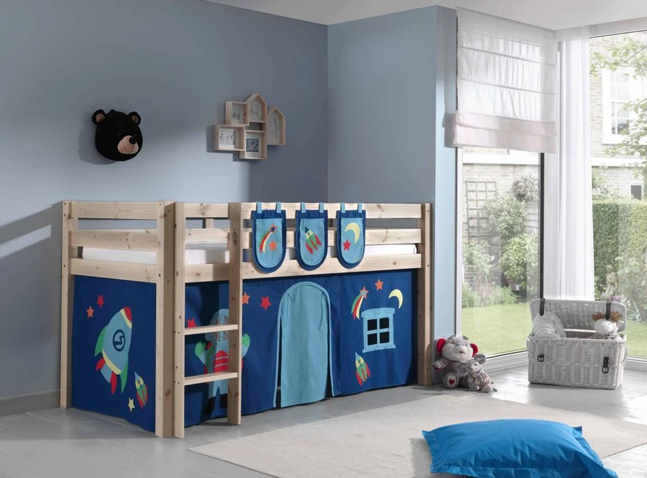 Lit Mezzanine 90x200 Cm Avec Tente Et 3 Pochettes Astra Pin Massif Clair Pino – Image 3