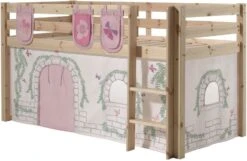 Lit Mezzanine 90x200 Cm Avec Tente Et 3 Pochettes Contra Pin Massif Clair Pino