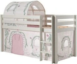 Lit Mezzanine 90x200 Cm Avec Tente Et Tunnel Contra Pin Massif Blanc Pino