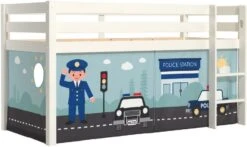 Lit Mezzanine 90x200 Cm Avec Tente Police Pin Massif Blanc Pino