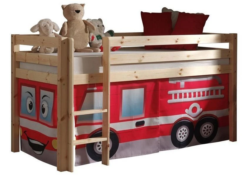 Lit Mezzanine 90x200 Cm Avec Tente Pompier Pin Massif Clair Pino