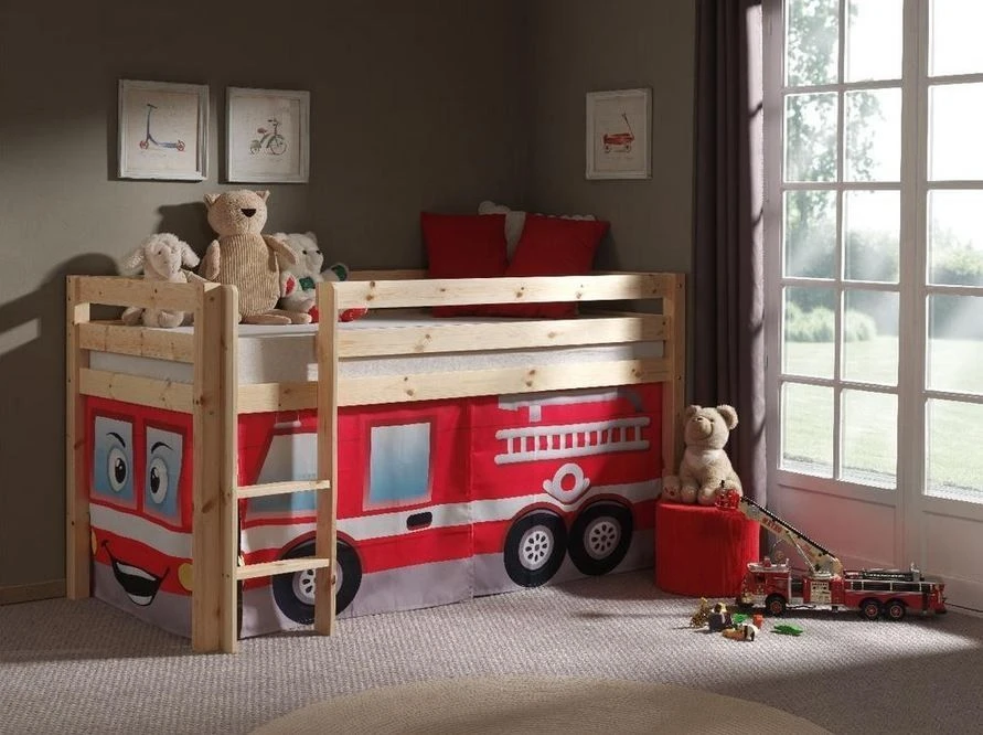 Lit Mezzanine 90x200 Cm Avec Tente Pompier Pin Massif Clair Pino – Image 3
