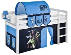 Lit Mezzanine Blanc Avec Rideau Star Wars 90x190 Cm