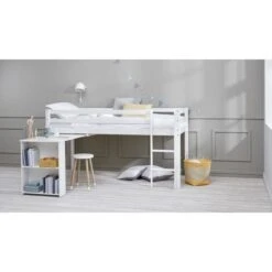 Lit Mi-hauteur Combiné - Bois Massif - Blanc Laqué - Sommier A Lattes Inclus - 90 X 200 Cm