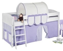 Lit Surélevé Blanc Rideau Beige Et Parme Dorie 90x200cm