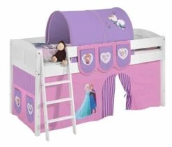 Lit Surélevé Blanc Rideau Rose Clair Reine Des Neiges 90x200 Cm