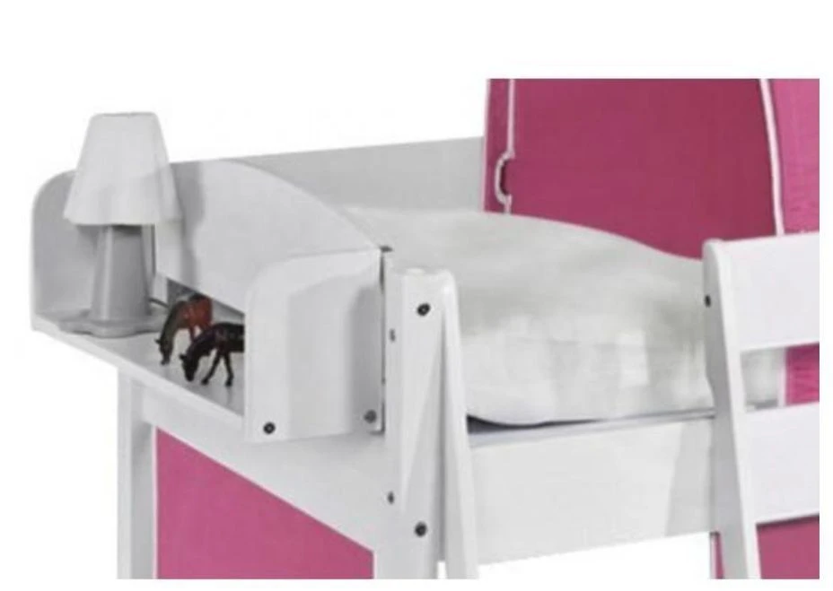 Lit Surélevé Blanc Toboggan Rideau Et Tour Dora 90x190 Cm – Image 3