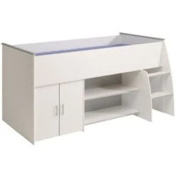 MOVIE Lit Combiné Enfant 90x200 Cm Avec Sommier - Style Contemporain - Décor Blanc - L 200 X L 90 Cm