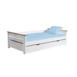 NULEA Lit Gigogne Enfant En Bois Pin Massif Et MDF - Décor Chene Et Blanc -2 X L90 X L190 Cm