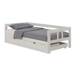 TIANA Lit Gigogne Enfant Contemporain En Bois Pin Massif Verni Blanc - L 90 X L 190 Cm