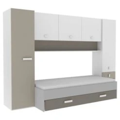 Ferrari Lit Gigogne Enfant Avec Multiples Rangements - Décor Blanc/argile - 90 X200 Cm