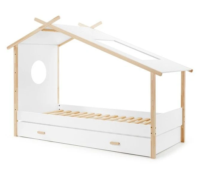 Tiroir De Lit Pin Massif Laqué Blanc Coconi 90x190 Cm – Image 2